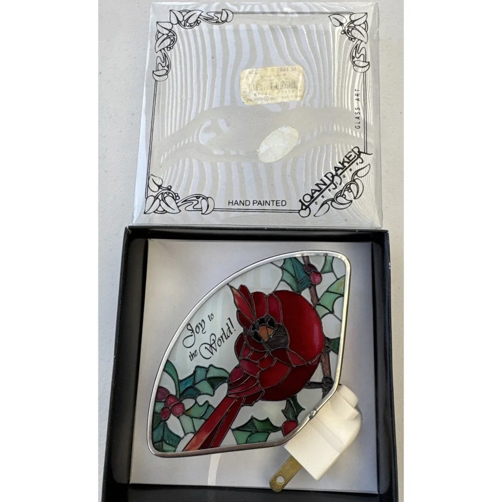 VTG 2004 Joan Baker Nightlight Red Cardinal Stained Glass Handpainted In Box
